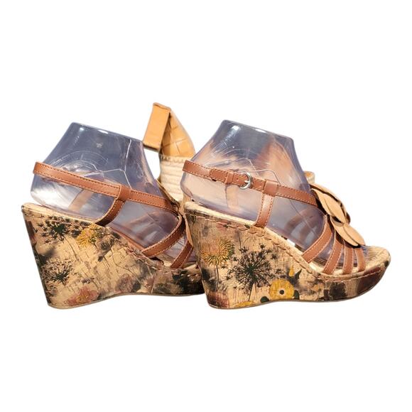 BOC Born Concept Women's Leather Floral Platform Slingback Sandals Brown Sz 7 - Picture 4 of 12